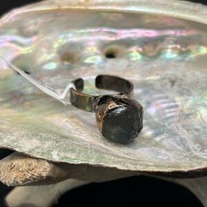 Black tourmaline adjustable ring